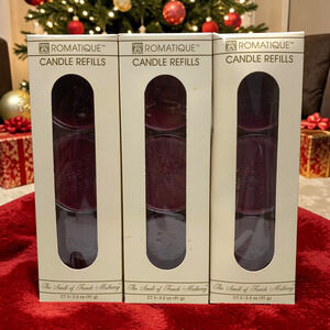 Lot 9 NEW Aromatique French Mulberry Scented 3.2 oz Candle Refill Pucks Boxed